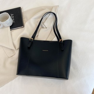 簡約大氣托特包 2025新款大容量單肩手提PU包 - 熱銷通勤包款, 黑色