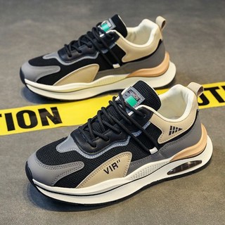 男鞋2025年新款春季透氣百搭網面休閒青少年跑步運動增高老爹潮鞋