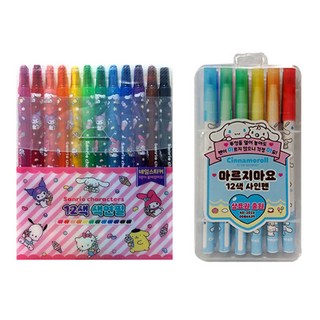산리오캐릭터즈 색연필 + 시나모롤 마르지마요 사인펜 12색, 1세트, 분홍