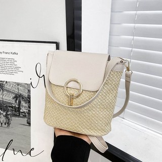 編織小包女包 2025春夏新款草編斜挎水桶單肩包