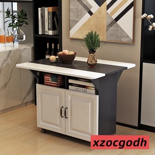 北歐輕奢折疊桌子 餐桌 切菜桌 中島臺 多功能傢用小戶型折疊餐桌可移動廚房儲物櫃客廳邊櫃 收納櫃 儲物架 置物櫃, 80*80白+黑單桌（圓角）帶門