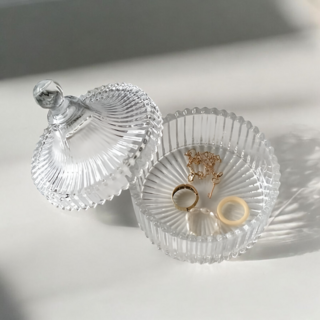 레트로 릴리프 투명 유리 보석함 소품 정리함, 1개, 투명유리