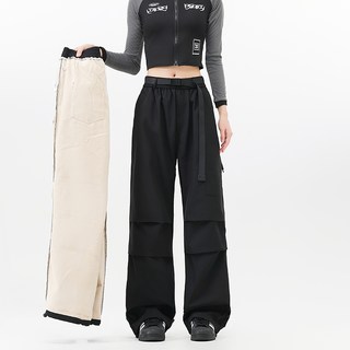 刷毛直筒工裝褲 加絨加厚保暖工作褲 防風防潑水衝鋒褲 秋冬長褲 北海道滑雪褲 戶外登山褲 禦寒長褲