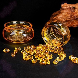 水晶黃金聚寶盆，琉璃工藝招財擺飾，開運風水春節新年裝飾，新年精選, 12cm聚寶盆