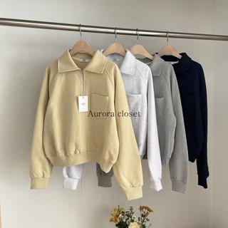 여성 맨투맨 반집업 티셔츠 크롭티 쭈리면