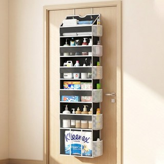 돌아라 패브릭 문걸이 수납 선반 6단 수납포켓 걸이식 문뒤 수납장, 2개, 블랙