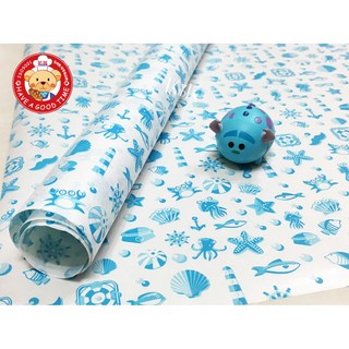 GT安心包裝 PE藍色海洋的傳說淋膜漢堡紙30X30公分50張入 防油包裝紙，食品級漢堡紙，野餐墊, 1個