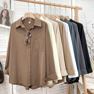 寬鬆顯瘦長袖白襯衫 大尺碼垂感休閒上衣