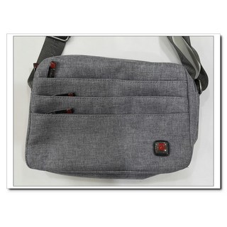 新款 9285# 斜背包 7條拉鍊 經典款 多拉鍊設計 多口袋 加強車線 外出休閒斜背包, 小號24x17灰(防水尼龍)紅拉頭