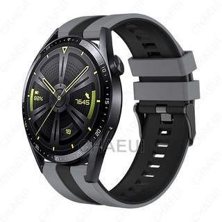 適用於華為 Watch GT6 46mm 矽膠腕帶 Huawei GT5/GT4 46mm 豎紋雙色錶帶, 灰黑,GT2 / GT3 42mm, 1個