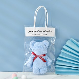 貝比 小熊毛巾附提袋 伴手禮 婚禮小物, 1個, 藍色+提袋, 藍色