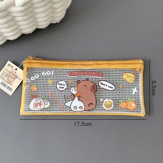 卡皮巴拉透明網格筆袋 文具收納盒 學生鉛筆盒, 1個, 3.小鵝水豚