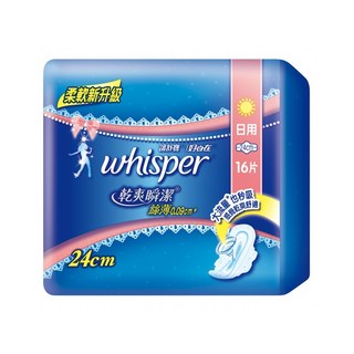 Whisper 乾爽瞬潔 日用衛生棉 24cm 16片 絲薄0.09cm, 1個