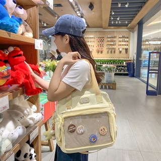 日系二次元可愛吧唧漫展痛包包女穀子學院風單肩雙背兩用包, 棕色,單包送扎板+徽章