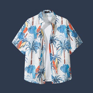 남성 하와이안 비치 야자수 빈티지 세미 오버핏 카라 셔츠