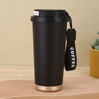 陶瓷保溫杯 咖啡杯 隨行杯 - 陶瓷內膽 不鏽鋼保溫瓶 附吸管, 1個, 黑色杯蓋-530ML, 黑色, 530ml