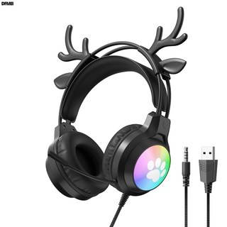 DFMEI 新款鹿耳電競吃雞耳麥RGB有線頭戴式臺式電腦耳機遊戲PS5專用, SY-G50黑色貓PS5發光耳機, 如圖