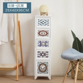 夾縫櫃超窄縫隙實木收納櫃，20/25/30cm寬彩繪邊角置物櫃，居家夾縫空間收納首選, 白色25cm寬五層彩繪B款