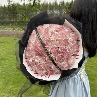 生日禮物送女生大束碎冰藍玫瑰黑騎士花束仿真香皂花送閨蜜媽媽－, 52朵復古紅玫瑰+浪漫燈串, 1個