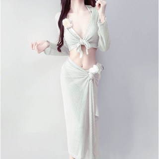 MISS·更衣室 性感歐美風比基尼四件套 罩衫 溫泉泳衣 韓系泳裝 沙灘寫真, 86218白色,M【適合47.5-52.5公斤】