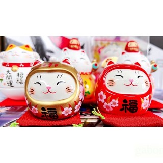 日本傳統和風金運文字福字文疏招財貓擺件 龍虎作, 金運貓咪櫻花款福,日本正版現貨