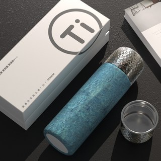 覆鈦錘紋泡茶保溫杯新款真空大容量茶水分離水杯高檔雙層禮品杯子, 1個, 1L, 藍色【覆鈦-帶禮盒】:480ml