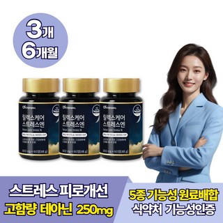 테아닌 긴장 스트레스 도움 마그네슘 피로회복 스트레스관리 홍경천추출물 영양제, 3개, 60정