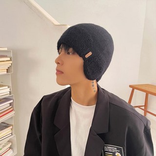 包您 稱心 帽子 男 秋冬 潮 毛線帽 針織帽 保暖護耳帽 套頭帽 包頭帽 冷帽 男士, 黑-護耳小標鴨舌a195針