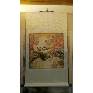 六色印刷高仿真花鳥山水國畫掛軸 (鳥語花香)