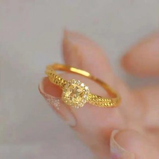 沙金黃水晶戒指 簡約時尚女款 可調節尺寸設計