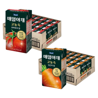매일야채 고농축 토마토의 힘 125mL 24팩 + 당근의 힘 125mL 24팩, 48개
