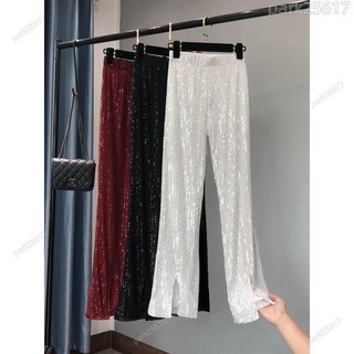 全店低價 亮片褲 跳舞褲 演出褲 亮片長褲 銀色褲子 薄款亮片修身顯瘦微喇叭褲大長腿垂感高腰拖地長褲女