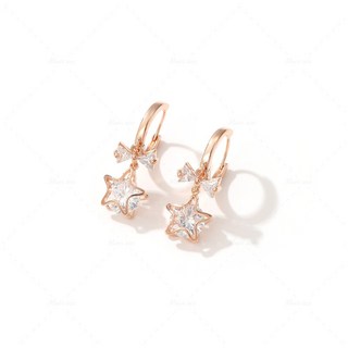 星星垂墜耳環 耳扣式設計 醫療鋼材質 玫瑰金色