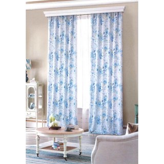 清新優雅鄉村風三明治布窗簾 兩片式 藍色碎花 附贈配件, 詳見包裝