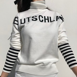 로로얼로이 겨울골프니트 가슴포인트 레터링 도톰한 목폴라 여성골프웨어