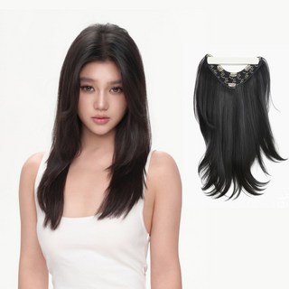 SEVOREN 레이어드컷 가발 붙임머리 C컬 볼륨 일체형 긴머리 숱 보강 길이 연장 부분가발, 1개, 내추럴블랙