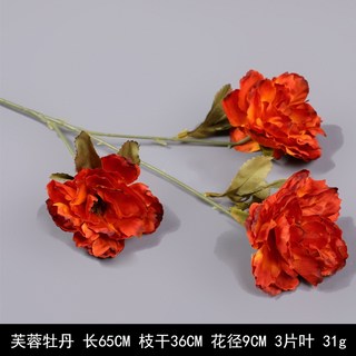 嘉義出貨 桔色仿真花 秋色婚禮插花 裝飾花藝路引地排花婚慶花 洋牡丹橘色假花 桔色尤加利 人造花 絹花, 芙蓉牡丹, 1個