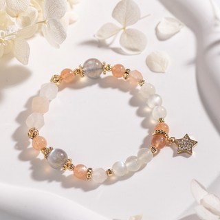 星啟篇章拉長石粉東菱玉月光石天然水晶手環-E40065，能量水晶手鍊，提升個人品味與魅力