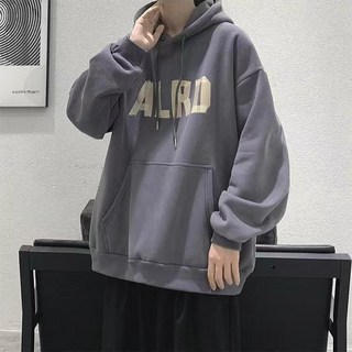 秋冬季加絨加厚連帽衛衣男女潮牌字母印花上衣服港風休閒百搭外套