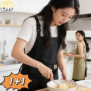 스타일닥터 1+1 남녀공용 앞치마 길이조절 H형 포켓 카페 주방 작업복 디자인, 1세트, 블랙+브라운
