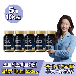 피로회복 스트레스엔 L-테아닌 식약처인증 비타민 마그네슘 함유 긴장완화 영양제, 5개, 60정