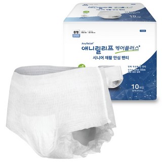 애니릴리프 케어플러스 팬티형 성인 기저귀 80매(10매X8팩) 성인용 기저귀 요실금 재활 안심, 중형, 8세트, 10매입