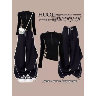 休閒運動工裝套裝春裝新款女又A又颯辣妹多巴胺穿搭酷颯拽姐套裝