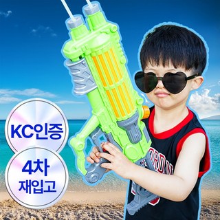 미니리니 파워펌프 듀얼노즐 워터건 연사 물총, 녹색회색, 1개