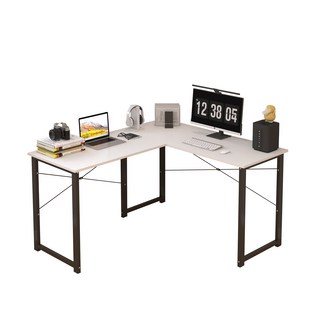 L型多用途轉角電腦桌 白色黑腳架