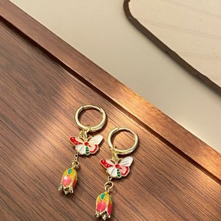 【囍蝶飛舞】CityCape 這座城飾 彩繪珐瑯 新中式東方風格 旗袍風蝴蝶喜慶喜氣耳環女高級感氣質復古耳飾