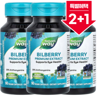 [2+1] 네이처스웨이 빌베리 프리미엄 안토시아닌 25% 표준화 블랙 엘더베리 추출물 비견 캡슐 90정 약들약 고약사 / 해외직구 미국정품, 3개