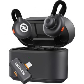 홀리랜드 Lark M2S 무선 라발리에 마이크로폰 카메라 아이폰 안드로이드용 300m 범위 티타늄 클립 소음 제거 30시간 지속 라이브 스트림 브이로그용 라펠 마이크 2TX2R, 2TX+1RX for USB-C, Black, 1개