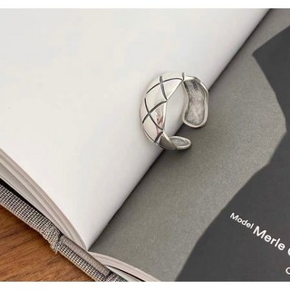 S925銀復古斜紋菱格開口戒指 男女款 食指環