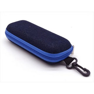 丹寧紋眼鏡盒 橘色拉鍊設計 附掛鉤